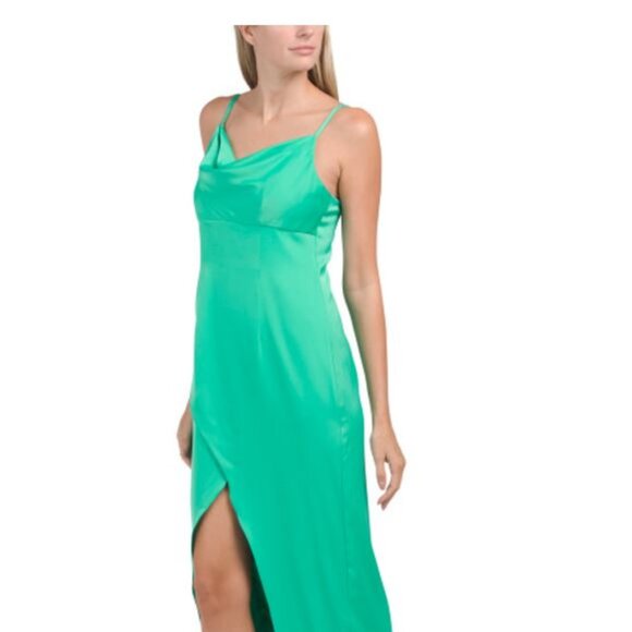 NWT AIDAN BY ADRIANNA PAPELL Stretch Satin Cowl Neck Gown with Slit Size 2 - Picture 1 of 12